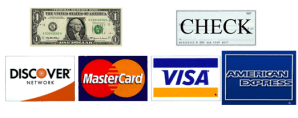 cash, check, Discover, MasterCard, Visa, American Express