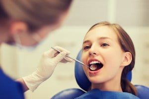 Child getting dental exam